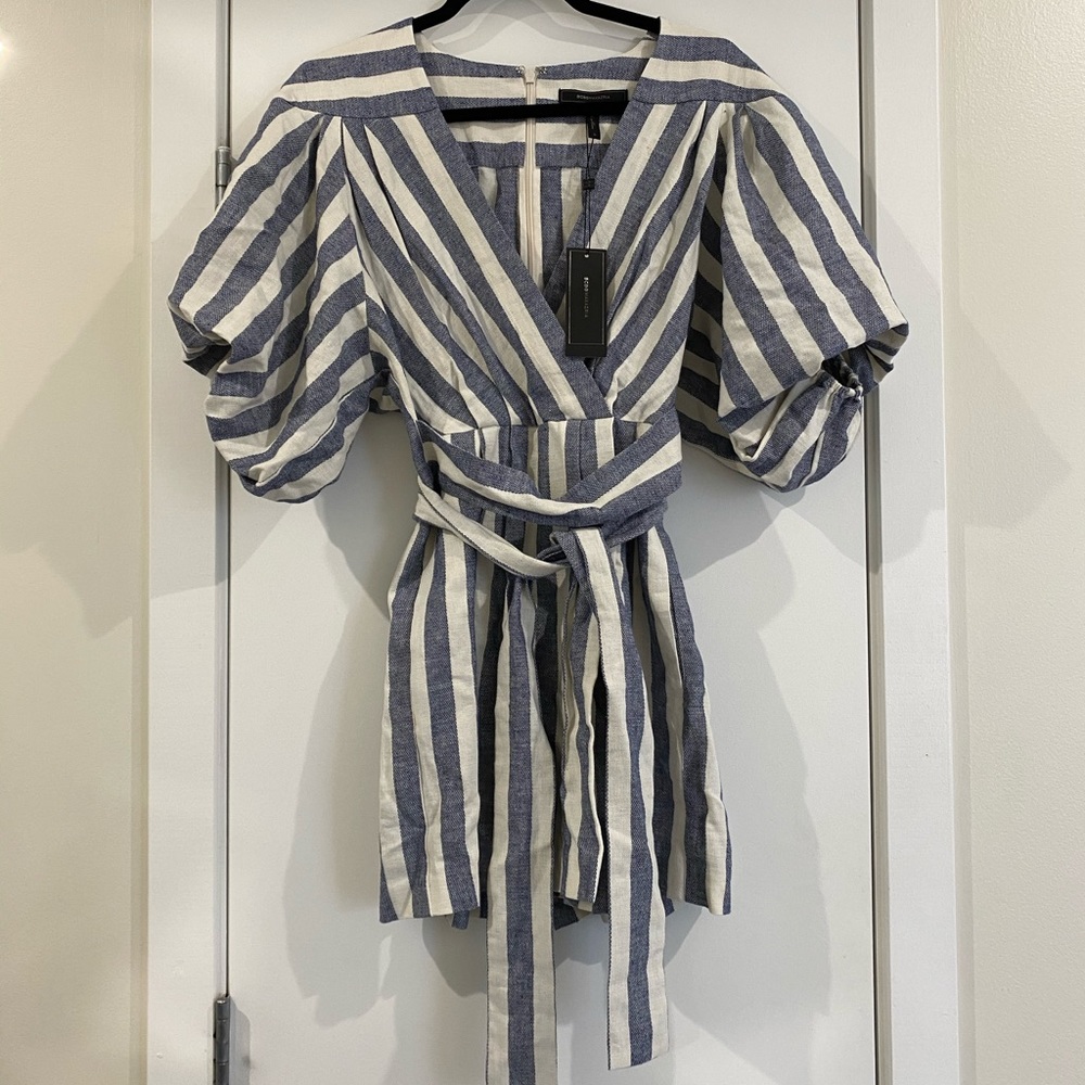 BCBGMAXAZRIA Blue Striped Romper